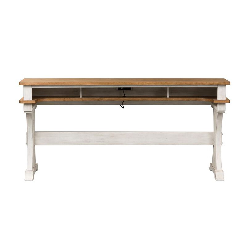Liberty Furniture Farmhouse Reimagined Console Bar Table in Antique White w/ Chestnut Top image number 2