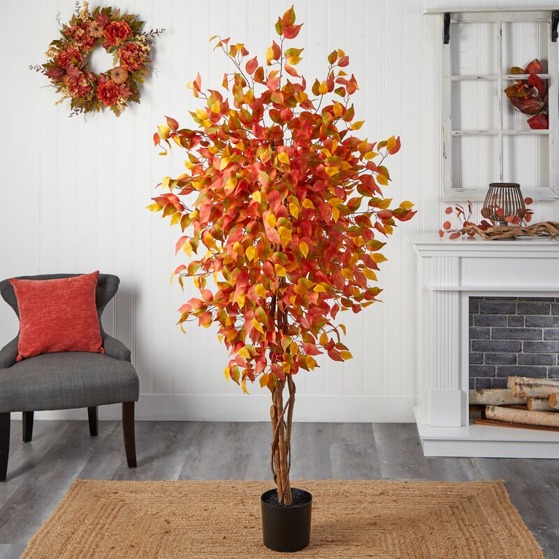 Hivvago 6 Feet Autumn Ficus Artificial Fall Tree