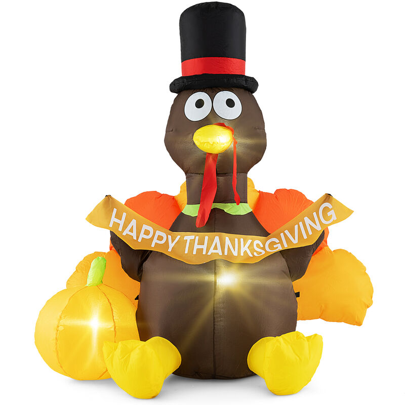 5 FT Inflatable Turkey with Pumpkin and LED Lights for Indoor Party image number 0