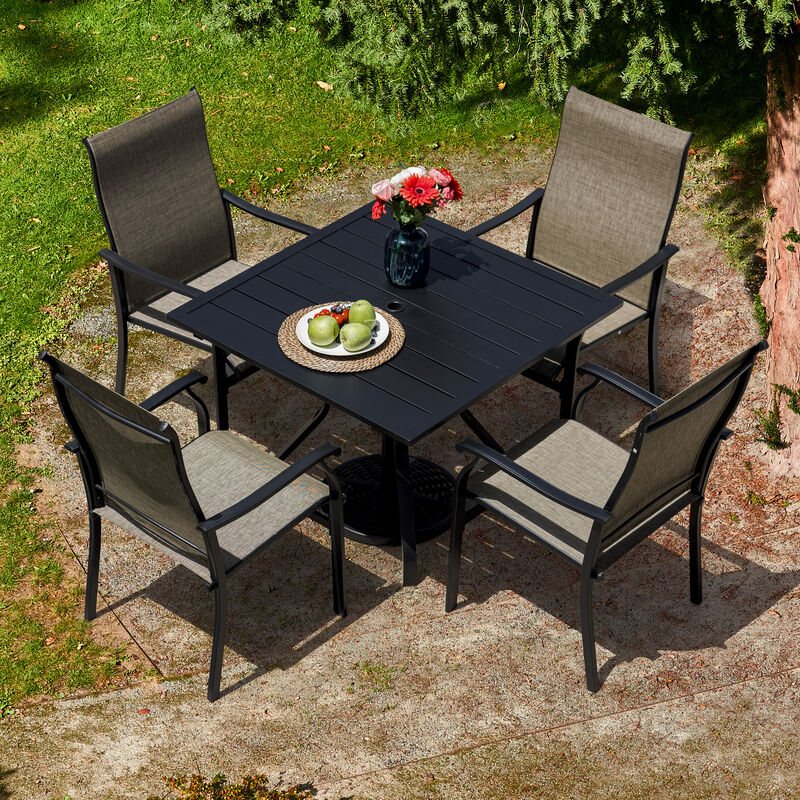 Sour Citrus 5-Piece Outdoor Patio Dining Set with Umbrella Hole