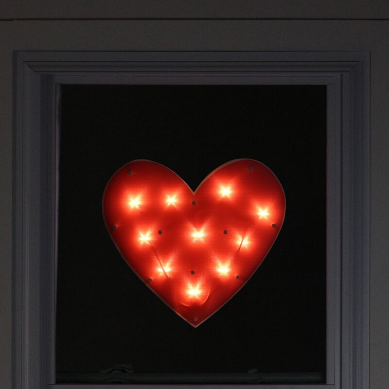 14.25" Lighted Red Heart Valentine's Day Window Silhouette Decoration