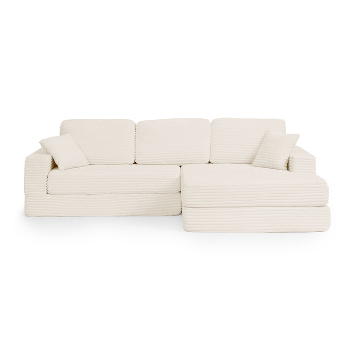 Right-Seat L-Shaped Modular Sectional Sofa &ndash; Corduroy, Convertible to Bed