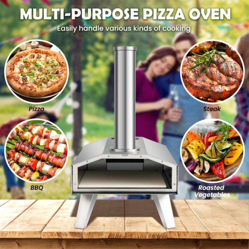 Hivvago Portable Stainless Steel Outdoor Pizza Oven with 12 Inch Pizza Stone