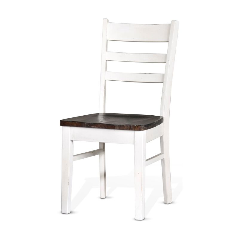 Orso Dining Chair Set of 2, Ladderback, White and Dark Brown Mahogany - Benzara