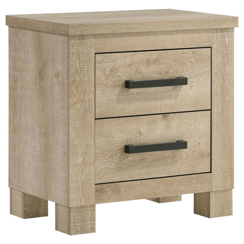 Tyna Nightstand with 2 Drawer, Black Metal, Weathered Oak Wood 26 Inch image number 2