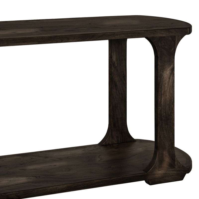 Eray Sofa Console Table, 1 Shelf, Oblong Frame, Black Teak, 59 Inch