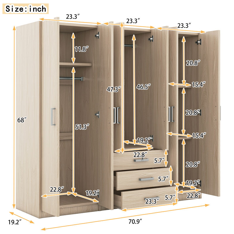 Merax 6-Doors Wooden Wardrobe Storage for Bedroom