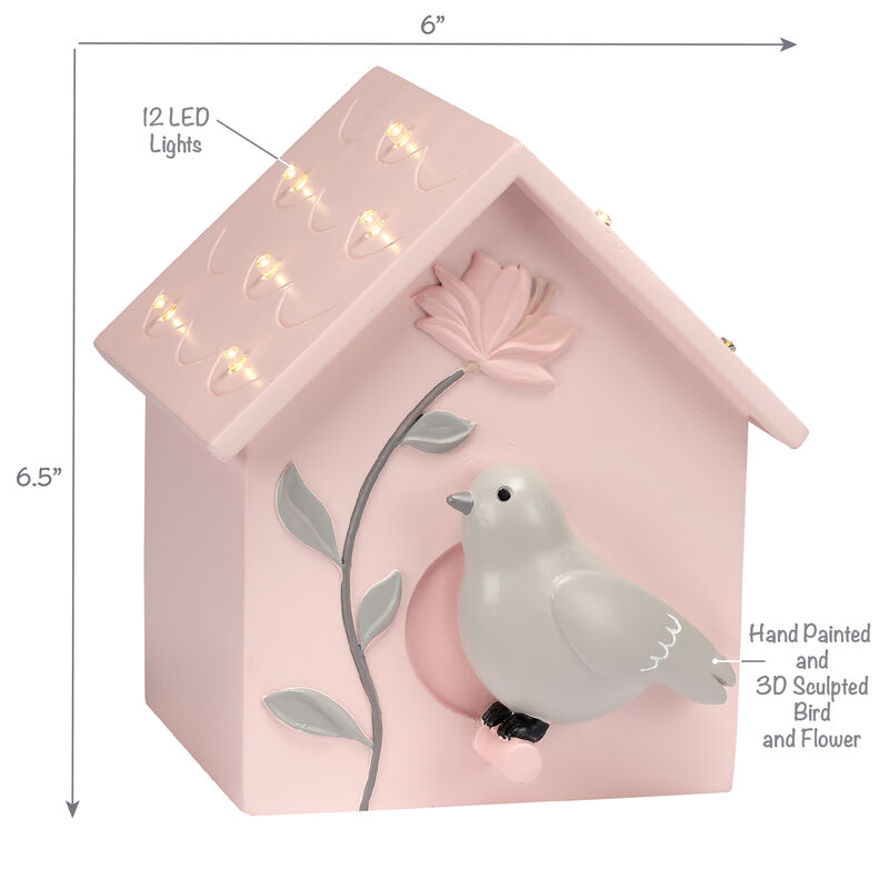 Lambs & Ivy Petals Pink/Gray Birdhouse Table Top Night Light LED Lamp