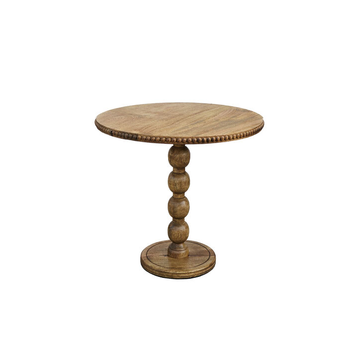 21 Inch Side End Table, Round Top, Stacked Ball Post, Natural Brown Mango Wood - Benzara