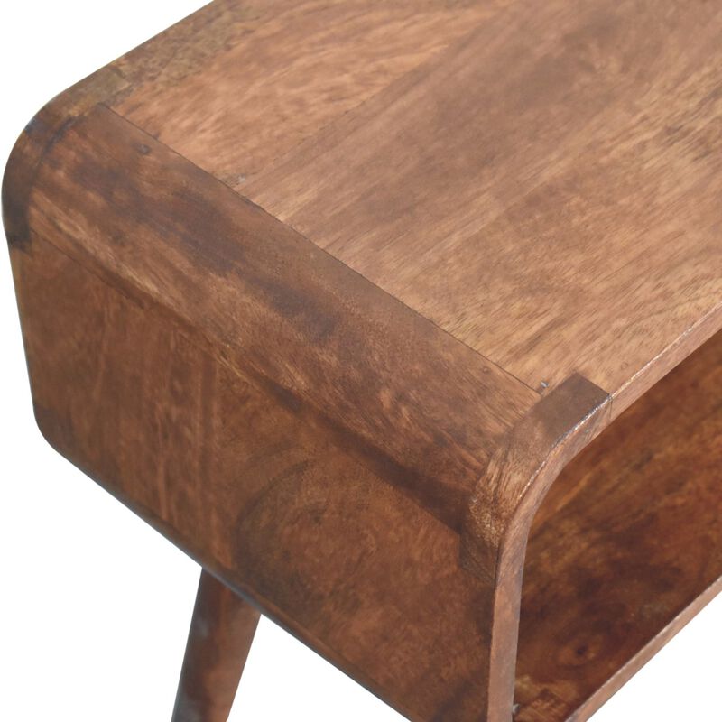 Artisan Furniture Solid Wood Mini Honey Caramel Curved Open Bedside