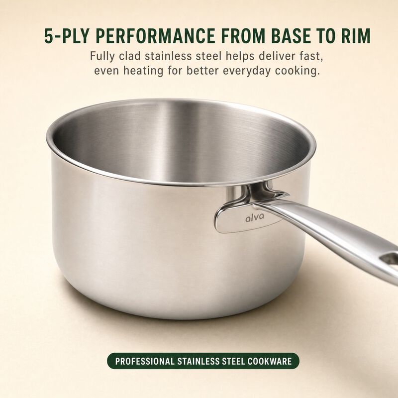 Alva Maestro 5-Ply Fully Clad Stainless Steel Saucepan & Stock Pot Set, 3-Piece image number 2