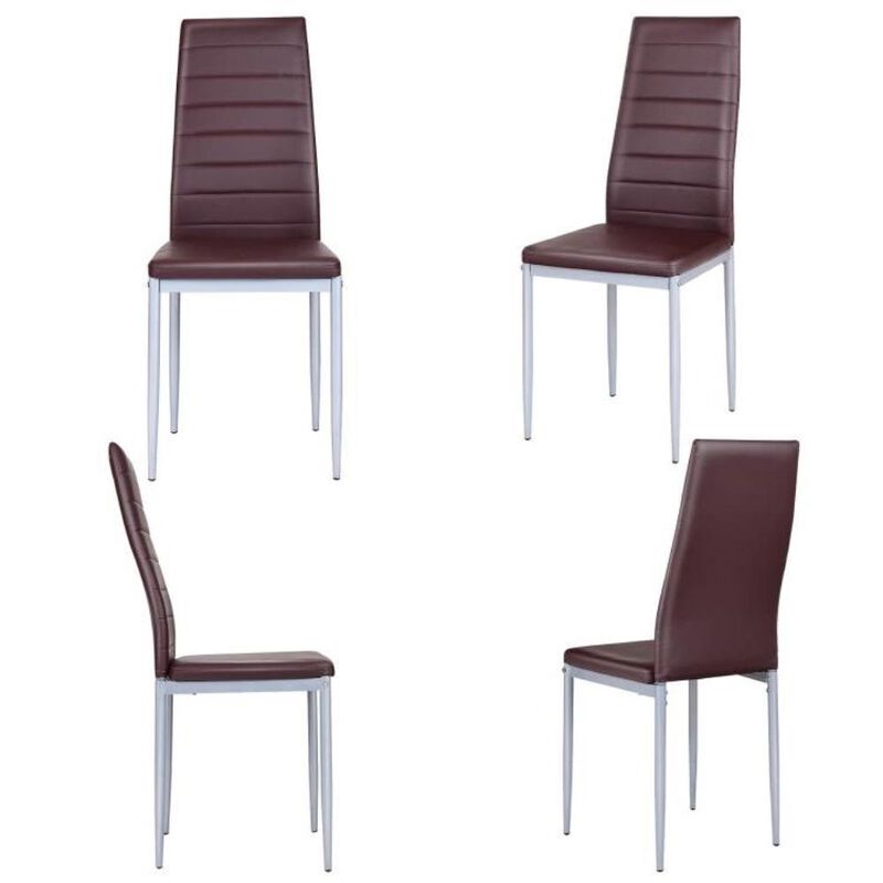 Hivvago Set of 4 Modern High Back Brown PVC Leather Dining Chairs with Metal Legs