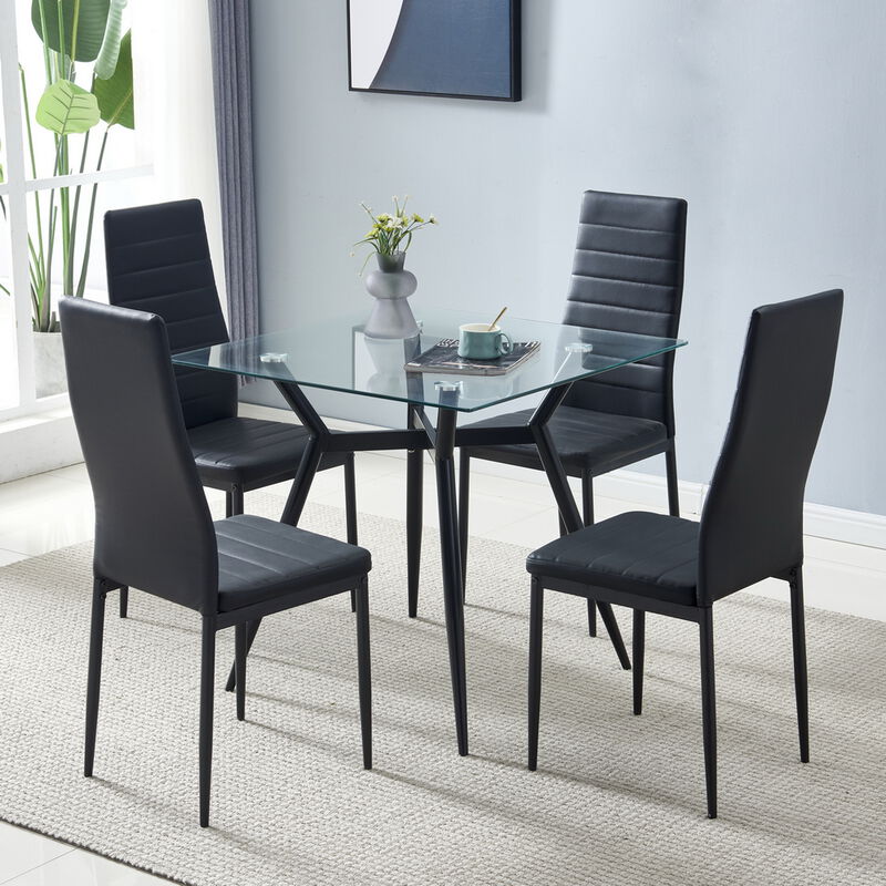 4pcs Elegant High Backrest Dining Chairs Assembled with Stripping Texture for Stylish and Comfortable Seating