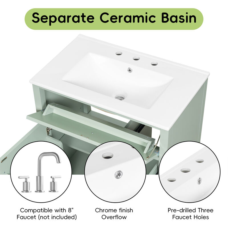 Merax Bathroom Storage Vanity with Left Adjustable Shelving Cabinet & 3 Right Smooth-Glide Drawers image number 6