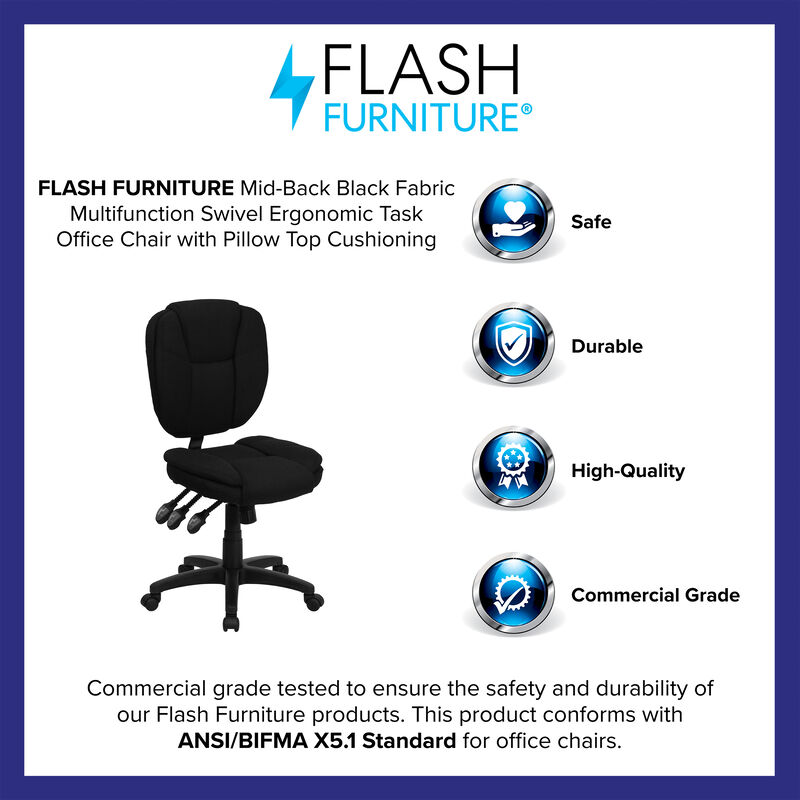 Caroline Mid-Back Fabric Multifunction Swivel Ergonomic Task Office Chair with Pillow Top Cushioning image number 6