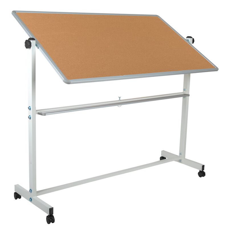 Flash Furniture 62.5"W x 62.25"H Reversible Mobile Board and White Board with Pen Tray image number 3
