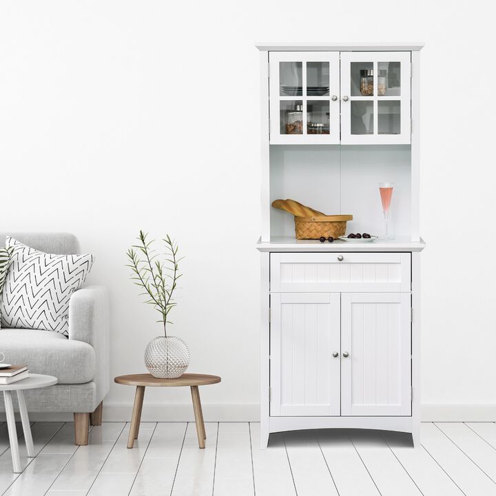 Hivvago Pantry Storage Cabinet with Hutch and Framed Glass Door