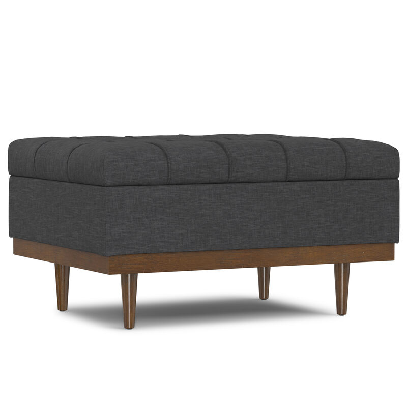 Mariah 34 inch Wide Contemporary Rectangle Coffee Table Storage Ottoman in Slate Grey  Polyester Linen, Assembled