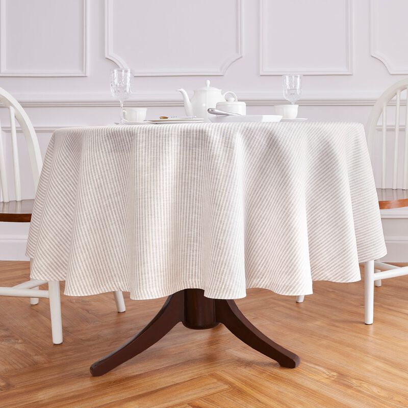 Solino Home Narrow Stripe 100% Linen Round Tablecloth &ndash; Handcrafted, Machine Washable, Perfect for Holiday and Everyday Dining
