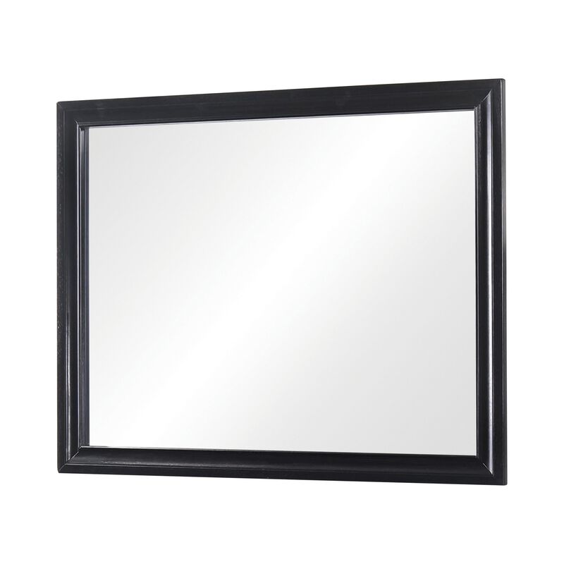 47 Inch Wood Mirror, Landscape Frame, Classic, Black - Benzara