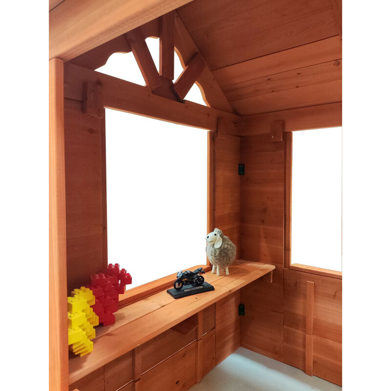All Wooden Kids Playhouse With 2 Windows And Flower Pot Holder