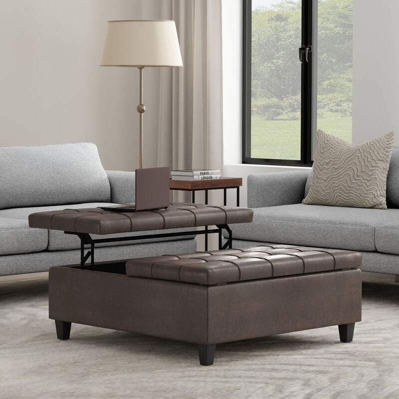 Simpli Home Harrison Large Square Coffee Table Storage Ottoman image number 1