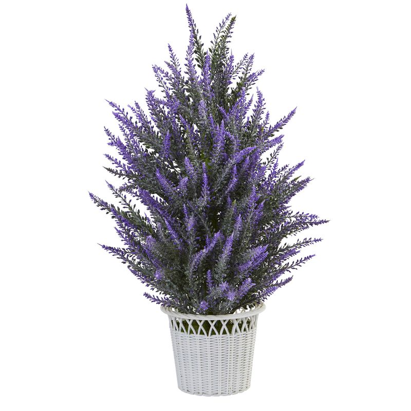 Hivvago Lavender in White Planter Artificial Plant
