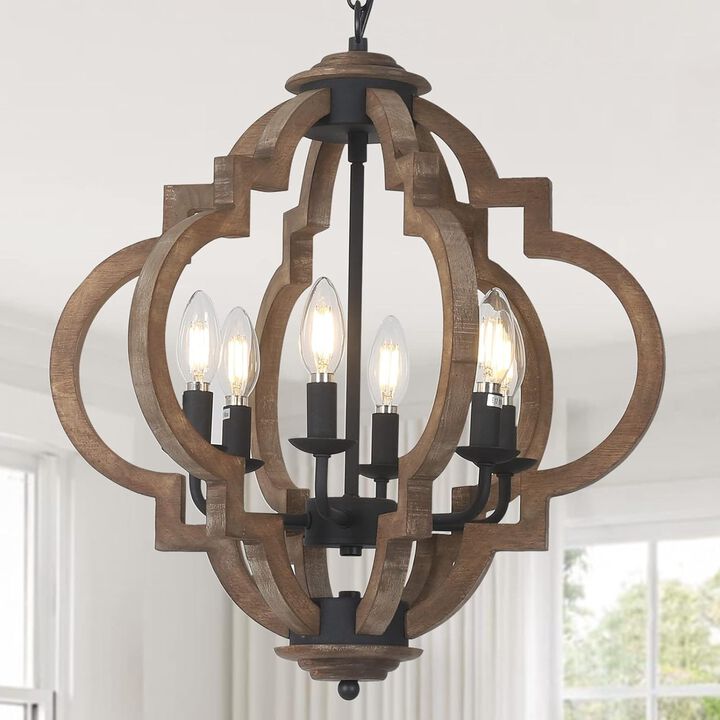 ELEMENT ACE 6-Light Rustic Farmhouse Geometric Orb Chandelier Hanging Pendant Light Fixture for Dining Room Kitchen Island Bedroom Entryway Living Room