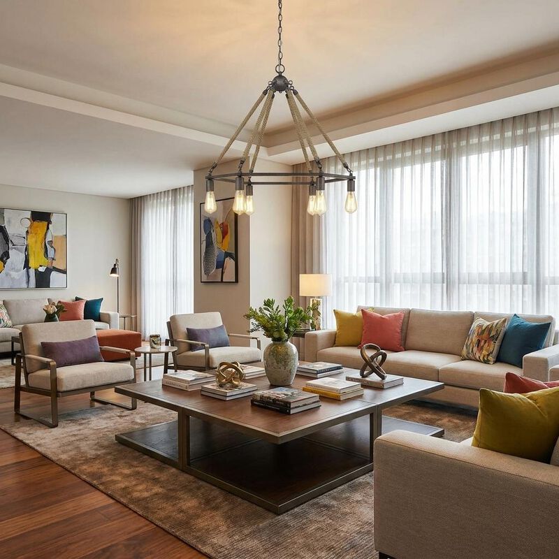 HomeRoots Brown and Black Six Light Metal Dimmable Chandelier image number 1