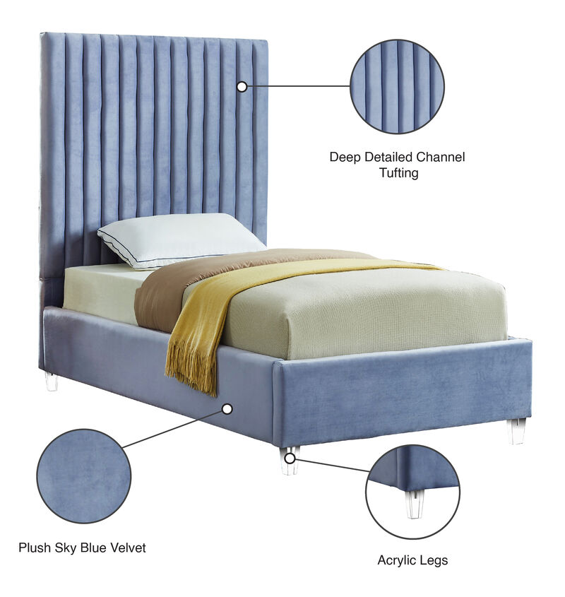 Meridian Furniture Candace Sky Blue Velvet Twin Bed