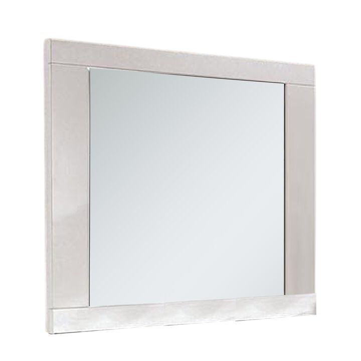Gely Dresser Mirror, 46 Inch Glossy White Lacquer, Solid Wood Frame