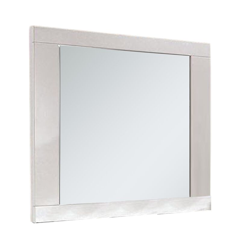 Gely Dresser Mirror, 46 Inch Glossy White Lacquer, Solid Wood Frame