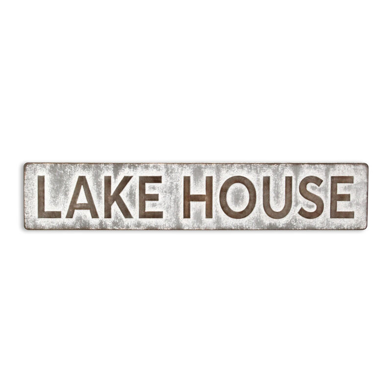 HomeRoots 7" X 36" Gray Lake House Galvanized Metal Wall Decor image number 0
