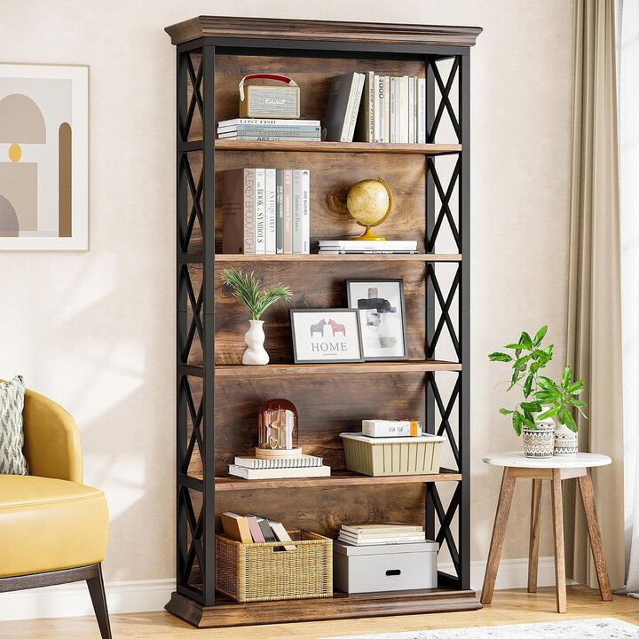 Tribesigns 6-Tier Bookshelf, 70.87" Etagere Metal and Wooden Bookcase