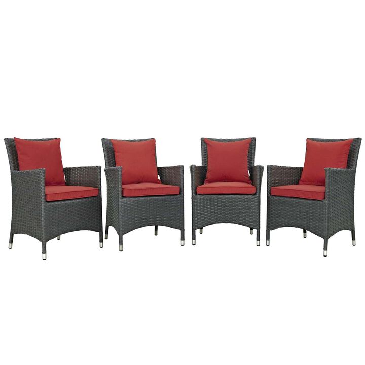 Modway EEI-2243-CHC-RED-SET Sojourn Wicker Rattan Outdoor Patio Sunbrella Four Dining Chairs in Canvas Red, Armchairs