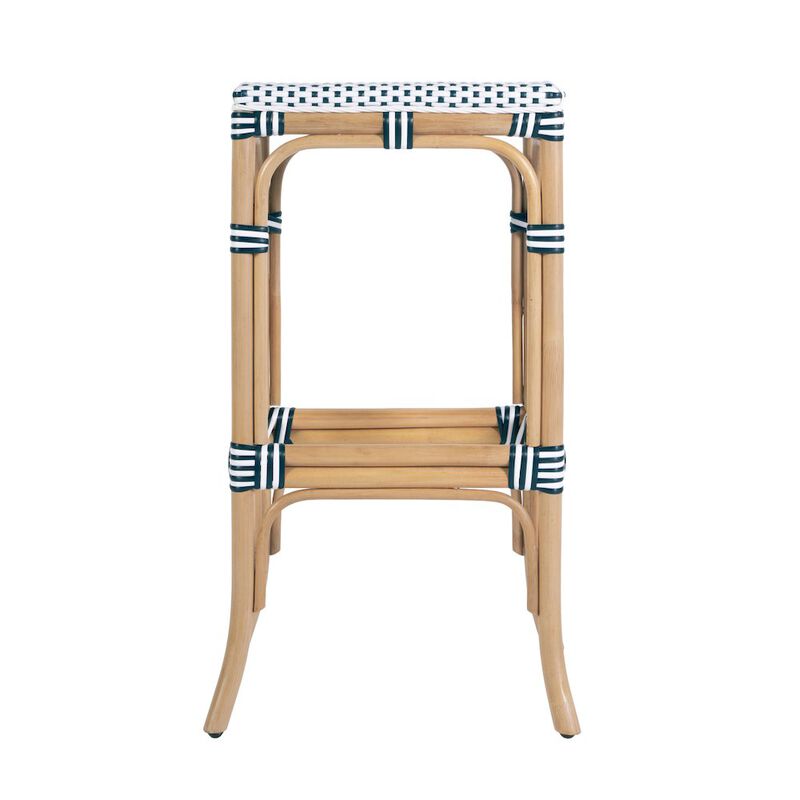 Butler Specialty Laguna 30.5 in. Seat Height Rectangular Rattan Backless Bar Stool White and Navy image number 4
