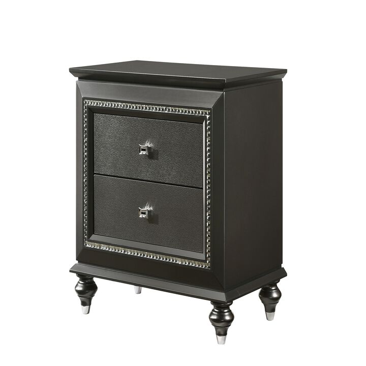 Contemporary Style 2 Drawer Wooden Nightstand with Turned Legs, Gray-Benzara