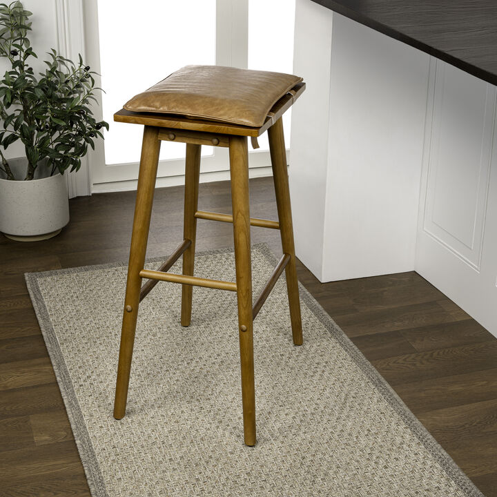 Peroni MidCentury Classic Saddle-Seat Solid Wood/Vegan Leather Backless Bar Stool with Removeable Cushion