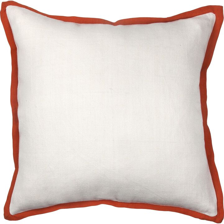 24" Ivory and Orange Solid Square Throw Pillow
