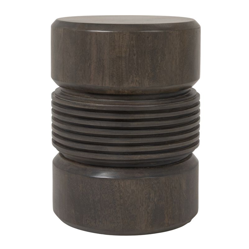 Round Ribbed Mango Wood Side Table, Grey image number 3