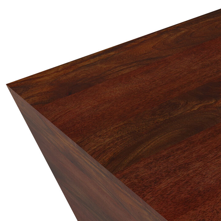 Abba SOLID MANGO WOOD 28 inch Wide Square Modern Coffee Table in Cognac Brown, Fully Assembled