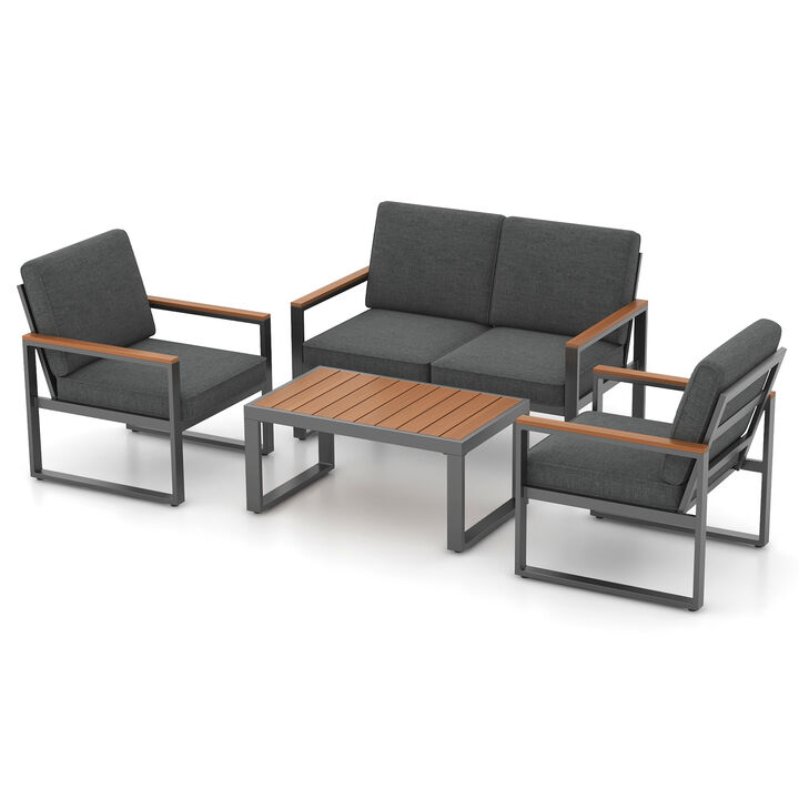 4-Piece Aluminum Patio Furniture Set with Armchairs and Table &ndash; Grey