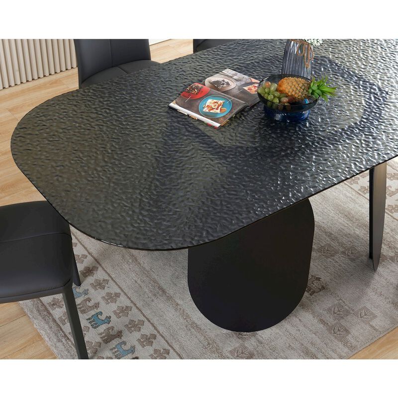 Modrest Maxine - Modern Hammered Grey Glass Rectangular Dining Table