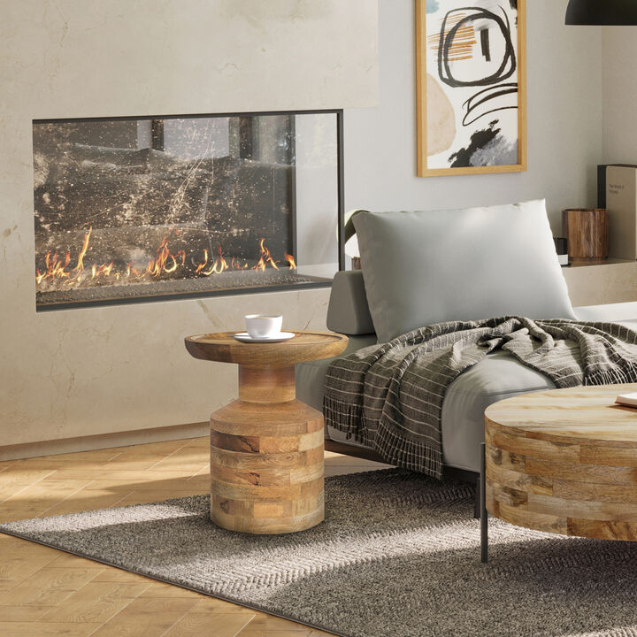 Haynes 16 inch Wide Solid Mango Boho Accent Table in Natural, Assembled