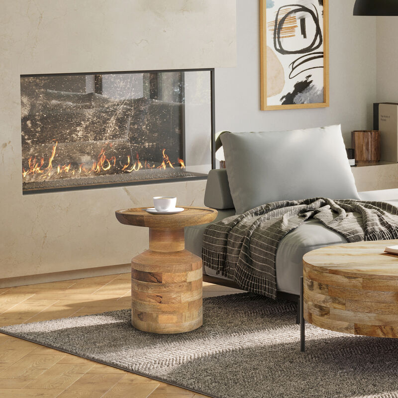 Haynes 16 inch Wide Solid Mango Boho Accent Table in Natural, Assembled