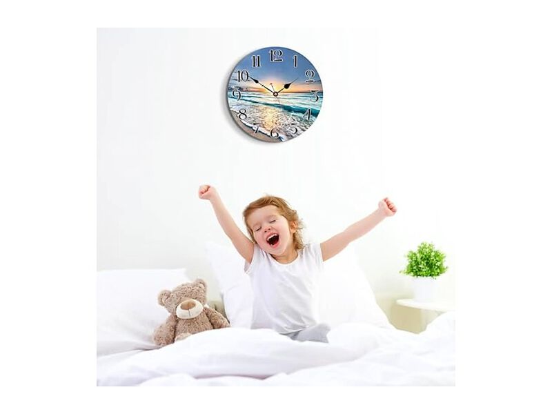 Ocean Wave Pattern Wooden Wall Clock 14 Inch Silent Non Ticking Easy Read Wood image number 3