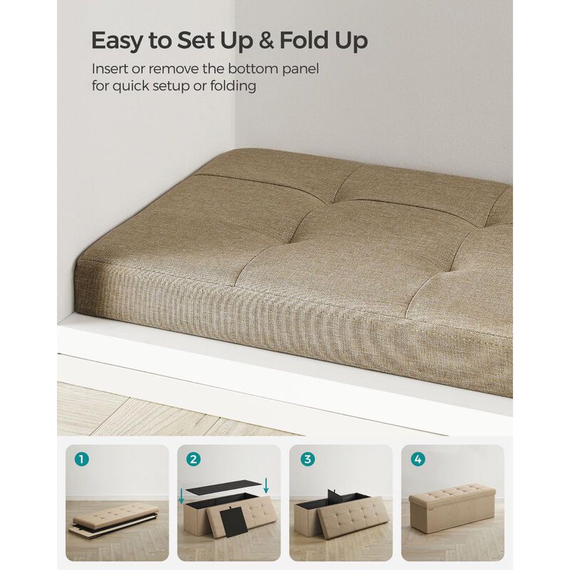 Long Folding Ottoman with Storage and Divider &ndash; 43" Upholstered Bench and Foot Stool for Home Organization