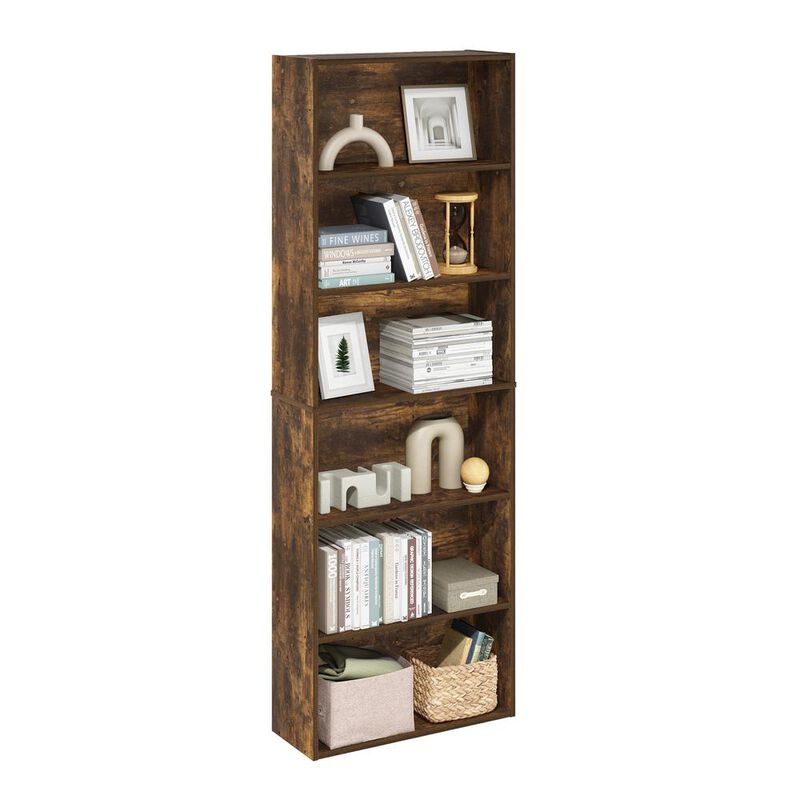 JAYA Simply Home Free Standing 6-Tier Open Storage Bookcase, Amber Pine