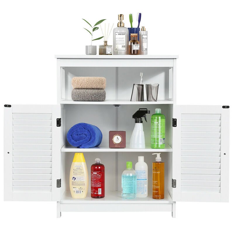 Costway Bathroom Storage Wood Floor Cabinet with Double Shutter Door White