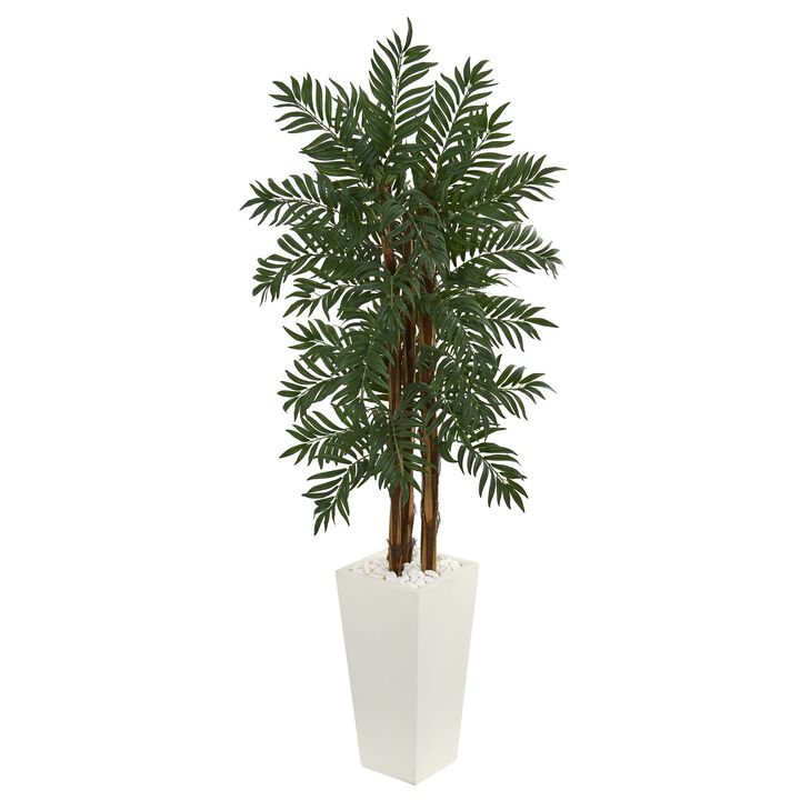 HomPlanti 5.5 Feet Parlor Palm Artificial Tree in White Tower Planter